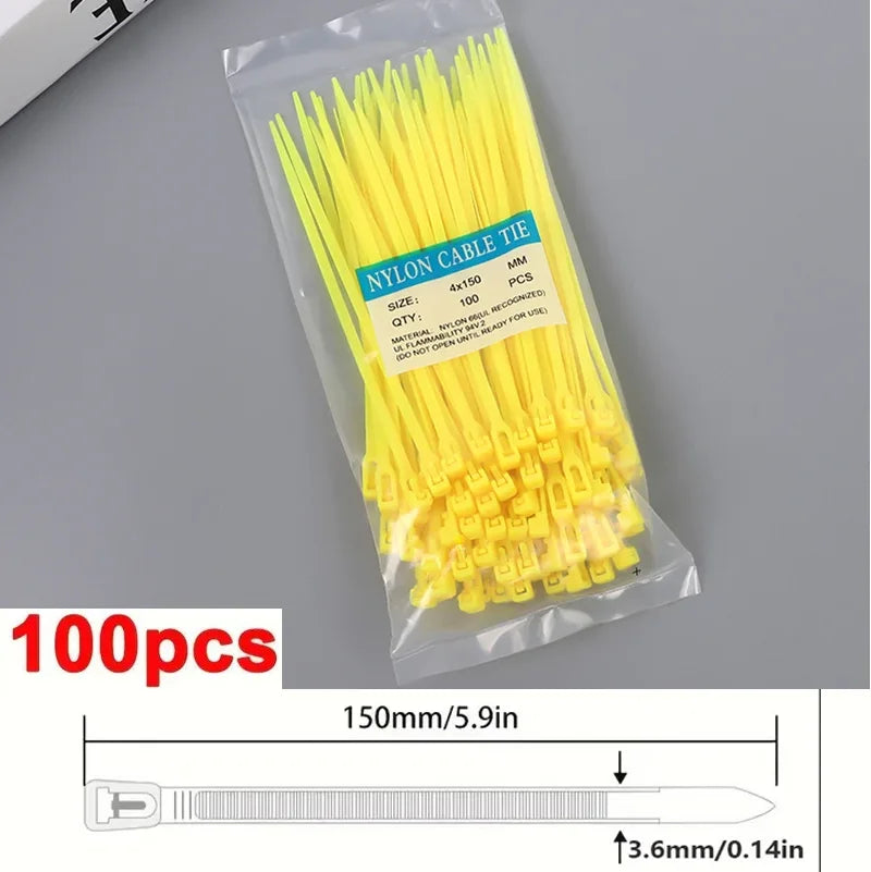 100Pcs Reusable Nylon Cable Ties 3.6x150mm, Lock Loop, Removable, Mixed Colors(Black&White) for Home Office Organization