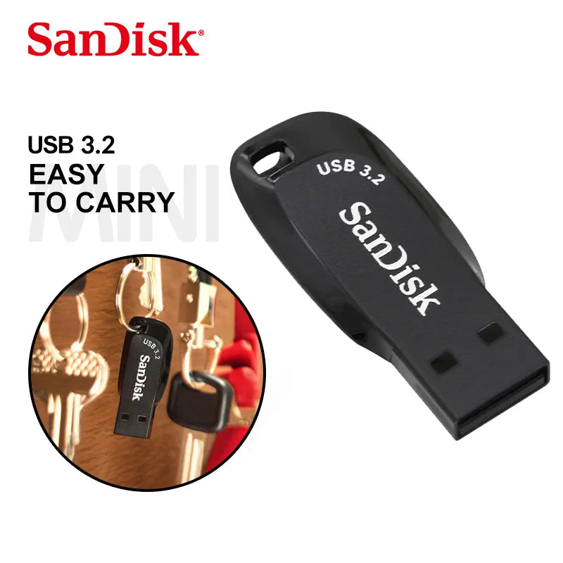 SanDisk USB 3.2 USB Flash Drive 64GB Pen Drive Memory Stick CZ410 Preto U Disco Mini Pendrive