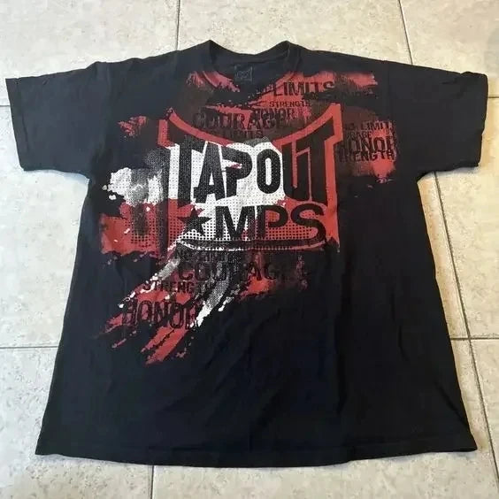 Y2K New Tapout T Shirt Letter Graphic Print Oversized TShirt Mens Punk Rock Round Neck Tops Harajuku Hip Hop Cotton Short Sleeve
