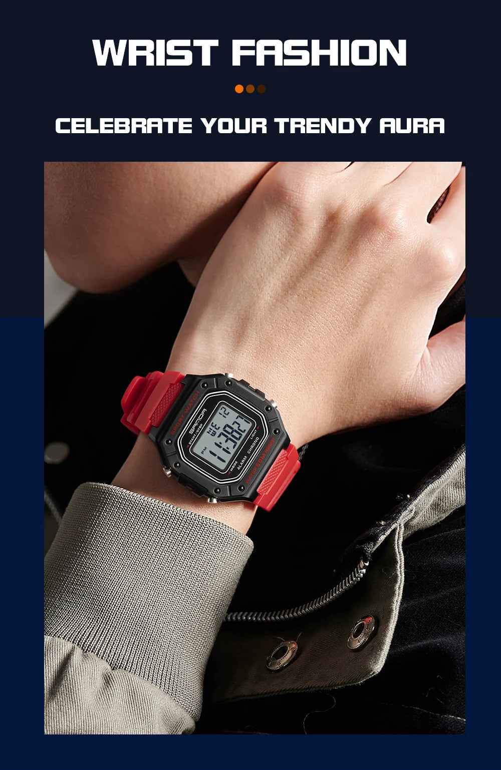 SANDA 2156 Fashion Mens Watch Military Water Resistant Sport Watches Army Big Dial Led Digital Wristwatches Stopwatches For Male