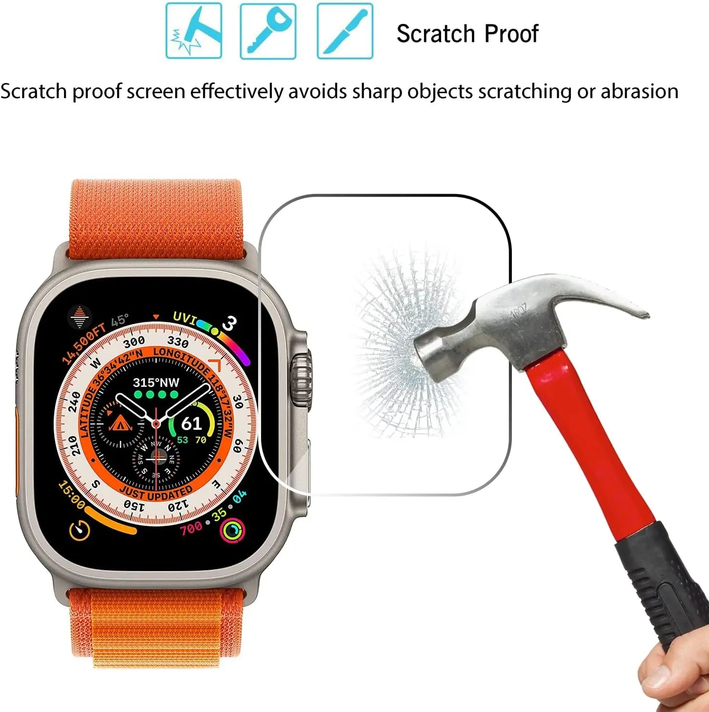 Tempered Glass for Apple Watch Ultra 2/Ultra Screen Protector [49mm], Tempered Glass Film, Anti-Scratch, High Definition, Touch