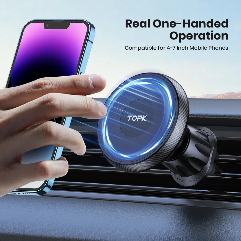 TOPK MagSafe Car Phone Holder,Magnetic Car Phone Mount,Air Vent Cell Phone Holder Car for iPhone 15 14 13 Pro Plus Mag Safe Case