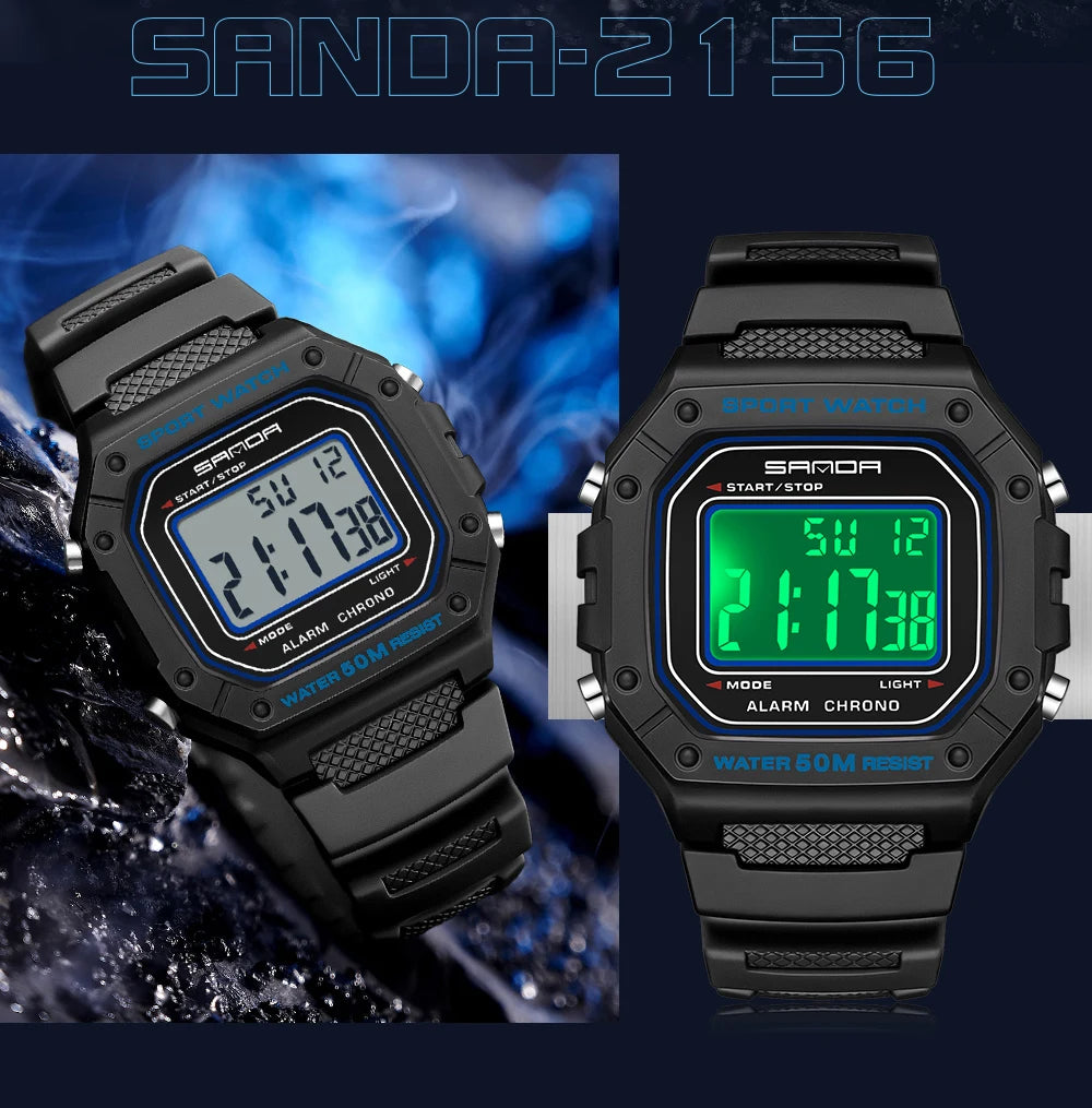 SANDA 2156 Fashion Mens Watch Military Water Resistant Sport Watches Army Big Dial Led Digital Wristwatches Stopwatches For Male
