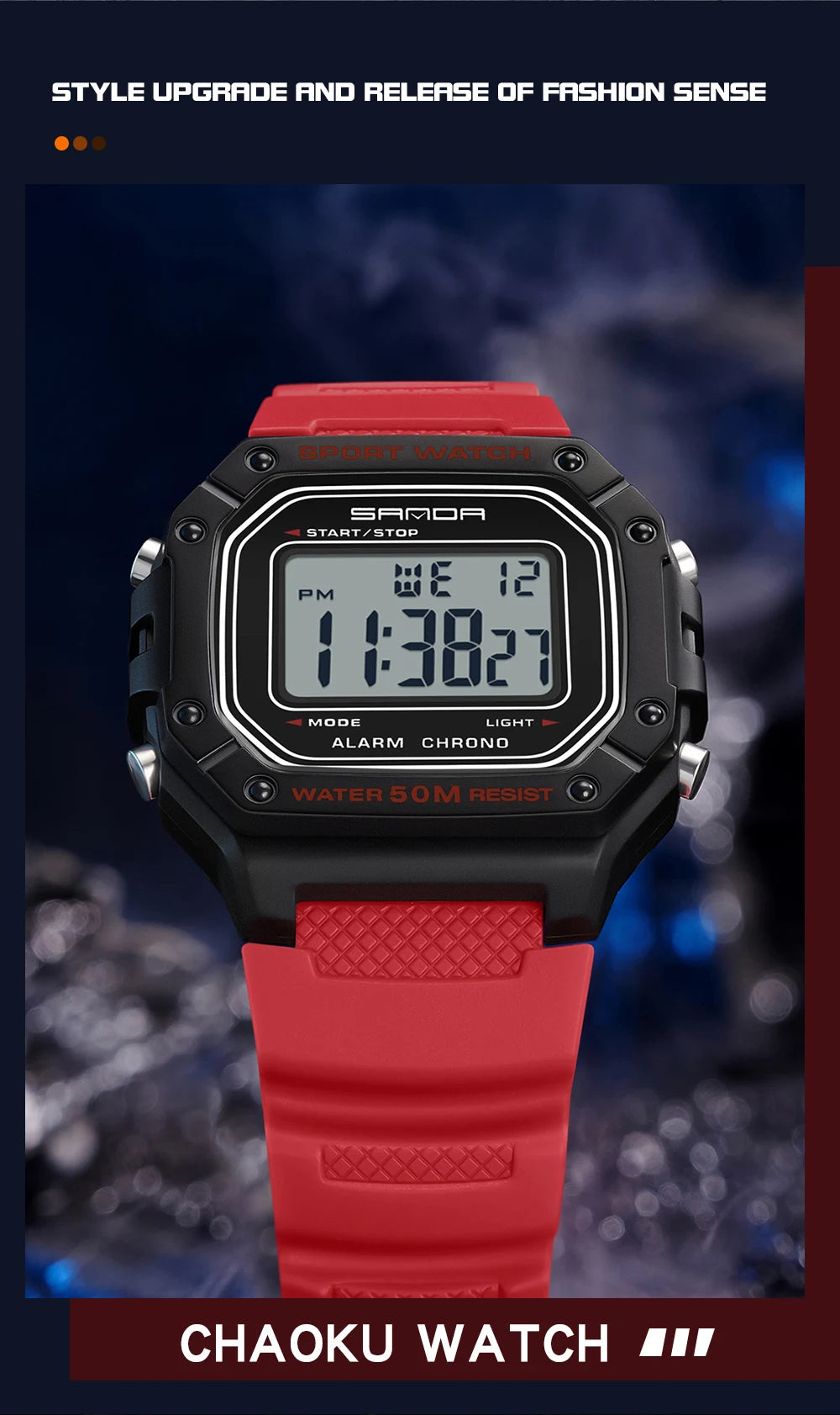 SANDA 2156 Fashion Mens Watch Military Water Resistant Sport Watches Army Big Dial Led Digital Wristwatches Stopwatches For Male
