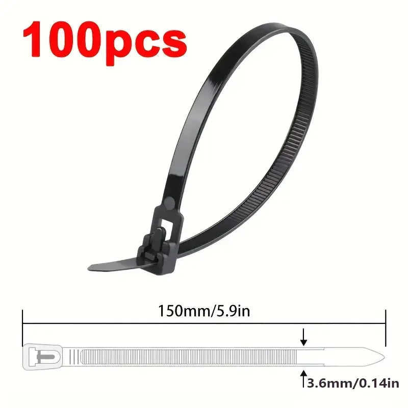 100Pcs Reusable Nylon Cable Ties 3.6x150mm, Lock Loop, Removable, Mixed Colors(Black&White) for Home Office Organization