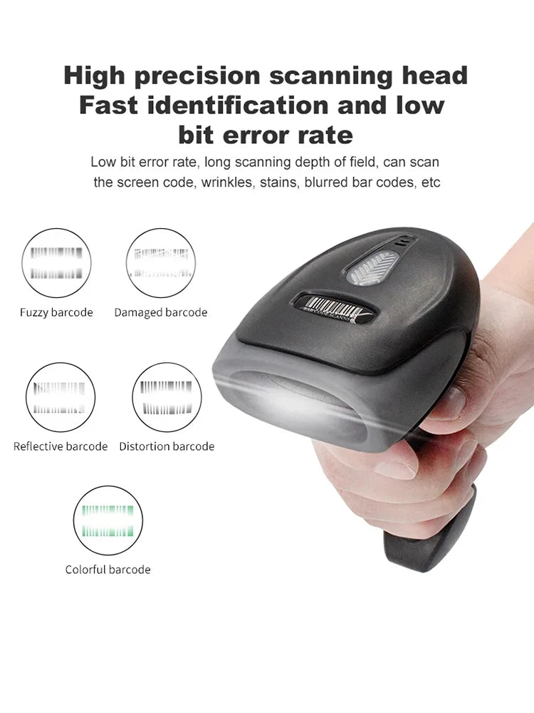 1D/2D Barcode Reader USB Wired/Wireless 2.4G WIFI Bluetooth Handheld Bar Code QR Code Scanner CMOS Image High-speed Decoding