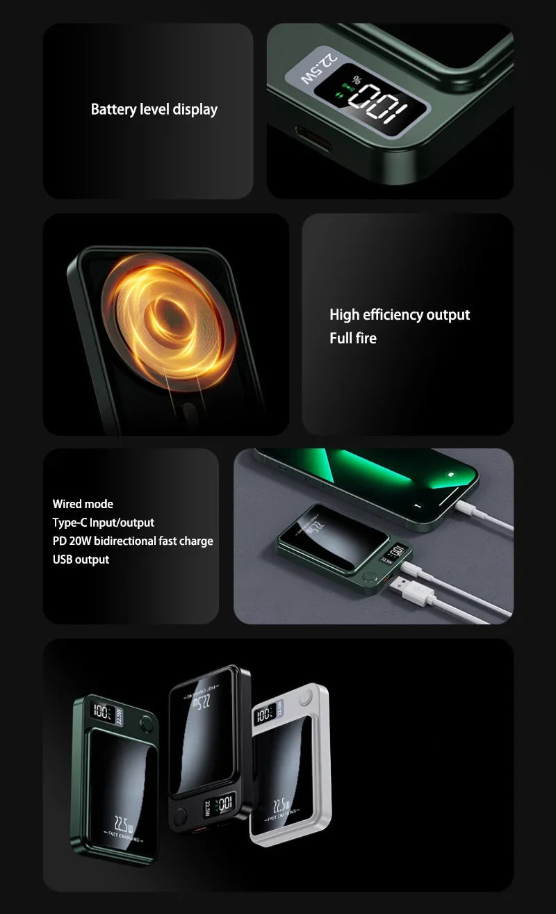 200000mAH Power Bank Magnetic Wireless 22.5W Ultra Capacity Super Fast Charging Magnetic Power Bank For Iphone16 Samsung Xiaomi