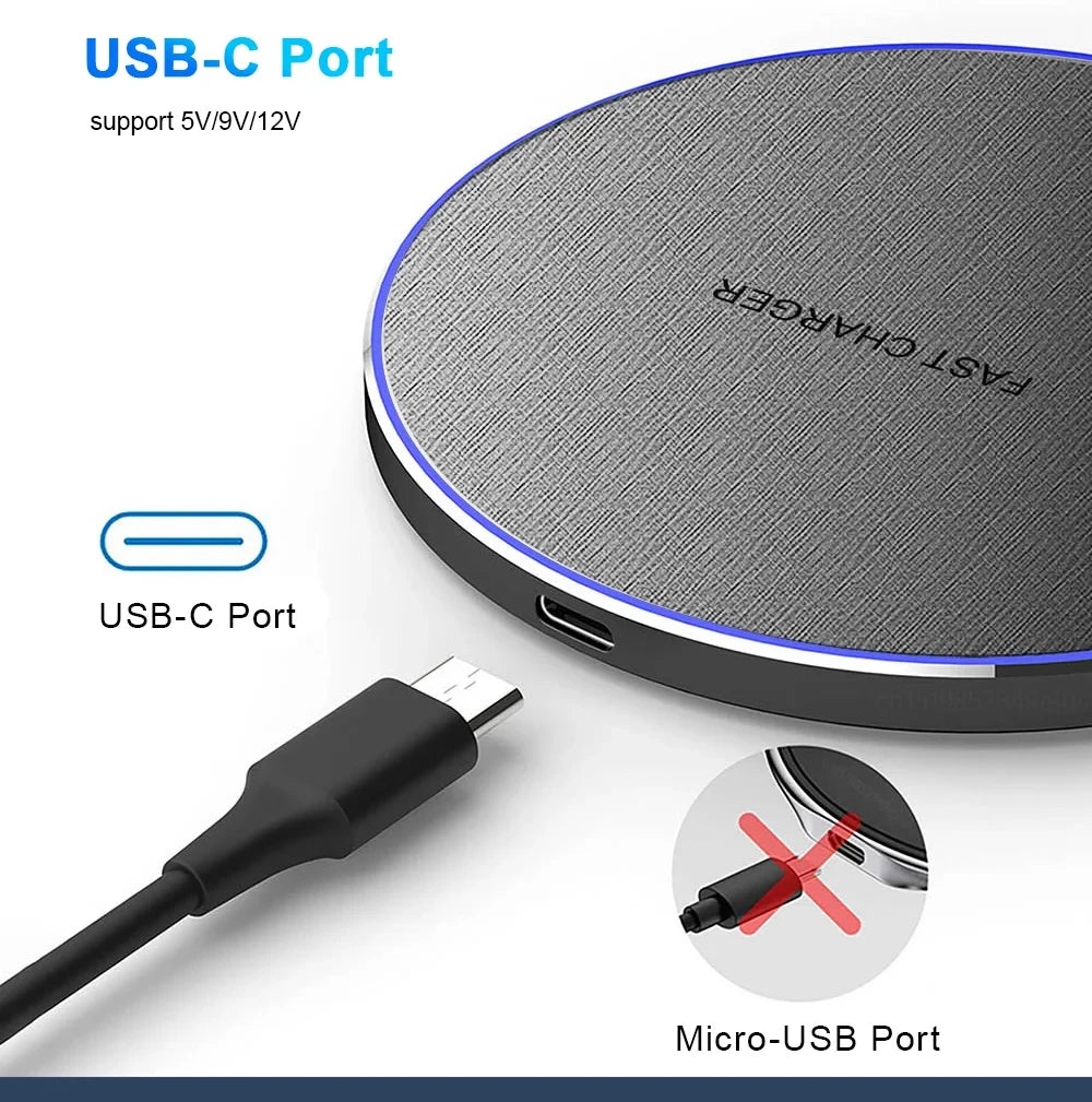 Ultra-Thin Fast Wireless Charger Pad for Samsung Galaxy S24 S23 S22 iPhone 15 14 13 Pro Max Wireless Induction Charging Station