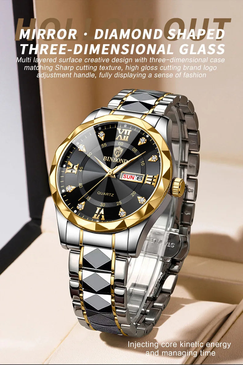 BINBOND Top Brand Luxury Fashion Watch Men Waterproof Week Date Clock Sport Watch Men Quartz Wristwatch Relogio Masculino B2521