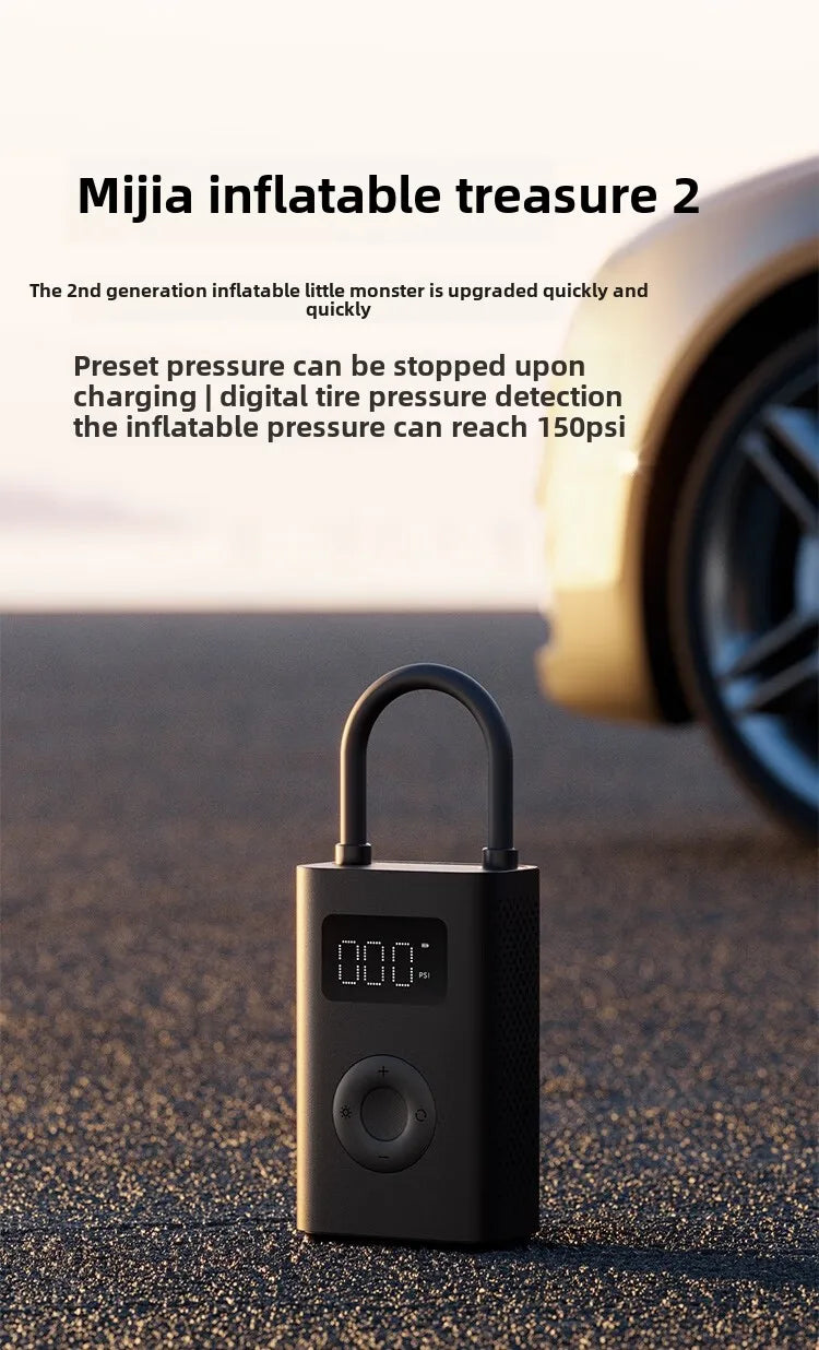 Xiaomi Mijia Air Pump 2 Car Inflator Car Bicycle Inflator Tire Pressure Detection Preset Pressure 150Psi 2000Mah Rechargeable