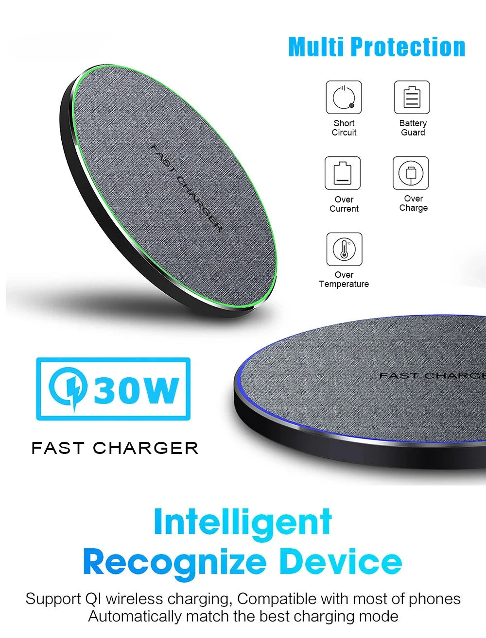 Ultra-Thin Fast Wireless Charger Pad for Samsung Galaxy S24 S23 S22 iPhone 15 14 13 Pro Max Wireless Induction Charging Station