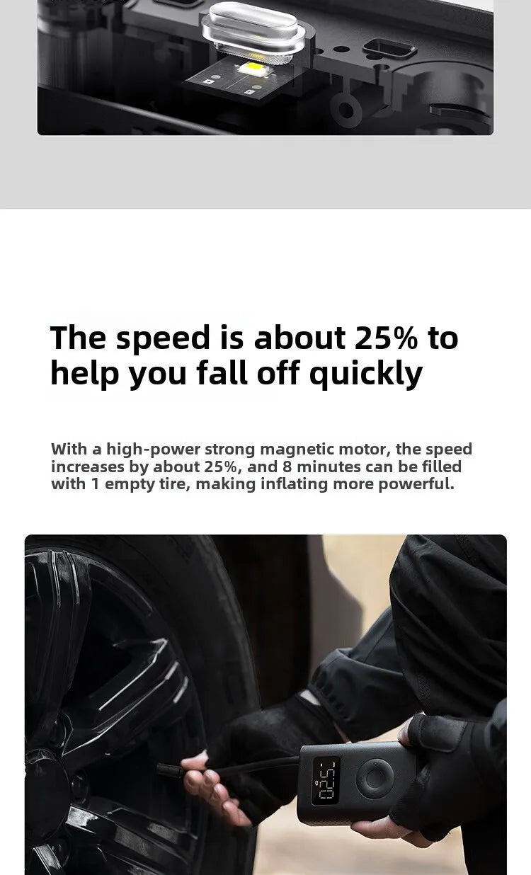 Xiaomi Mijia Air Pump 2 Car Inflator Car Bicycle Inflator Tire Pressure Detection Preset Pressure 150Psi 2000Mah Rechargeable