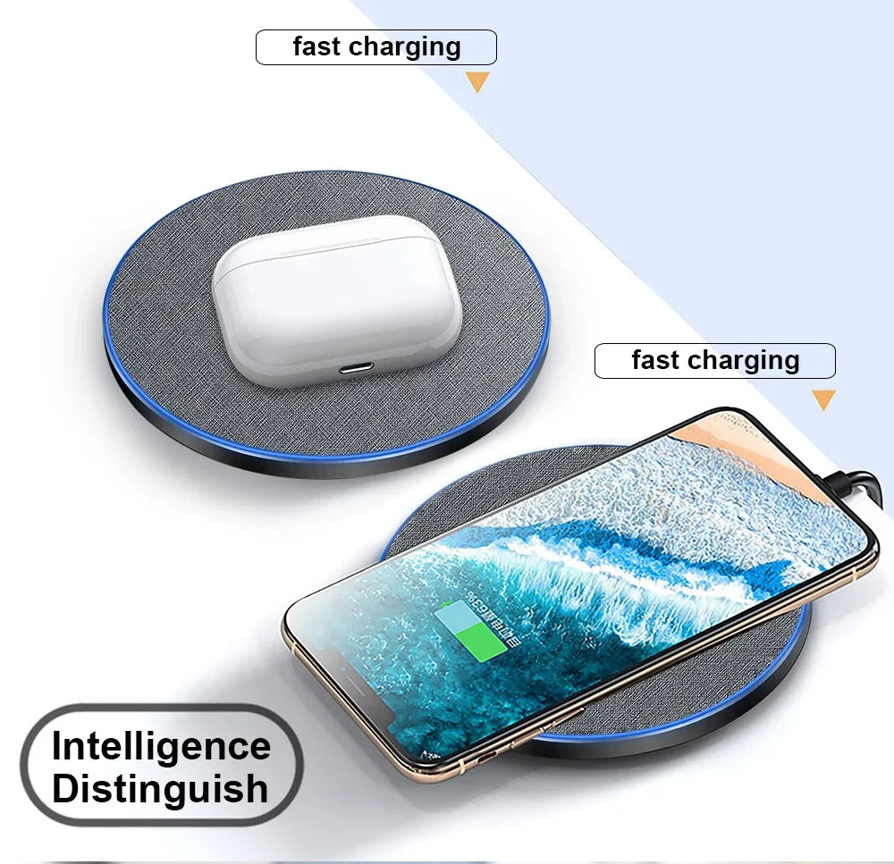 Ultra-Thin Fast Wireless Charger Pad for Samsung Galaxy S24 S23 S22 iPhone 15 14 13 Pro Max Wireless Induction Charging Station