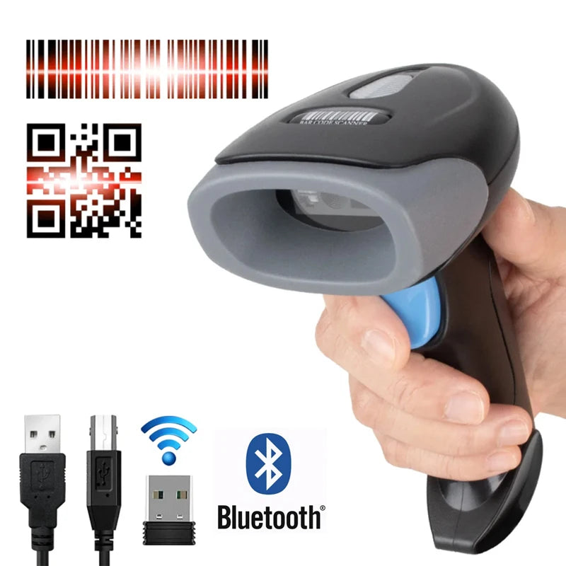 1D/2D Barcode Reader USB Wired/Wireless 2.4G WIFI Bluetooth Handheld Bar Code QR Code Scanner CMOS Image High-speed Decoding