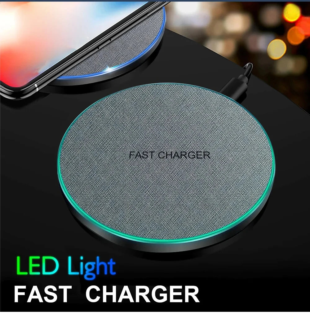 Ultra-Thin Fast Wireless Charger Pad for Samsung Galaxy S24 S23 S22 iPhone 15 14 13 Pro Max Wireless Induction Charging Station