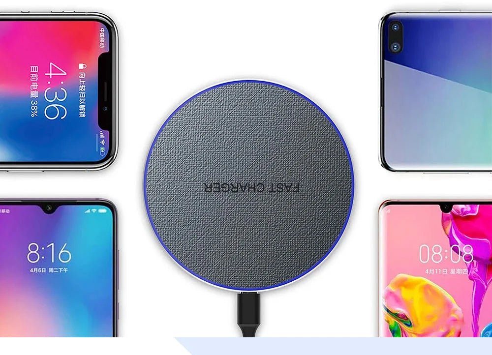 Ultra-Thin Fast Wireless Charger Pad for Samsung Galaxy S24 S23 S22 iPhone 15 14 13 Pro Max Wireless Induction Charging Station
