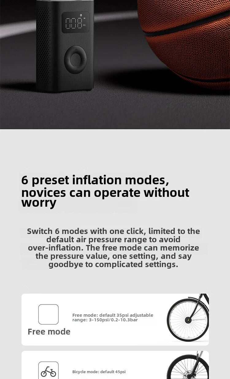 Xiaomi Mijia Air Pump 2 Car Inflator Car Bicycle Inflator Tire Pressure Detection Preset Pressure 150Psi 2000Mah Rechargeable