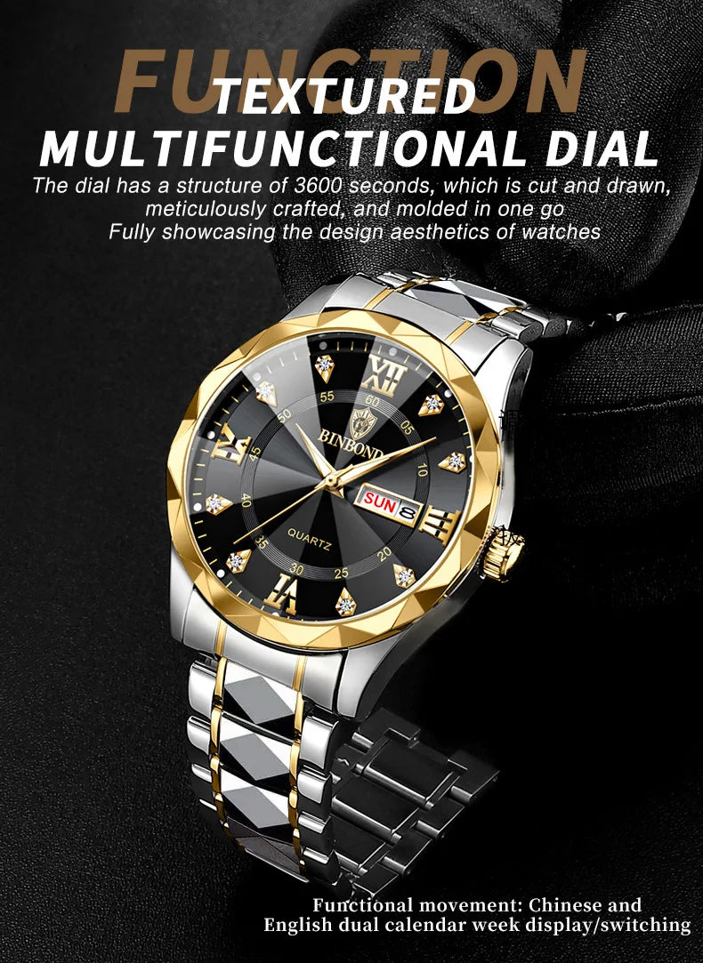 BINBOND Top Brand Luxury Fashion Watch Men Waterproof Week Date Clock Sport Watch Men Quartz Wristwatch Relogio Masculino B2521