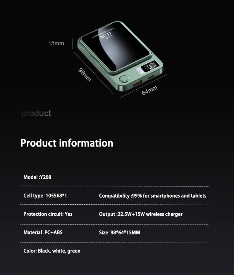 200000mAH Power Bank Magnetic Wireless 22.5W Ultra Capacity Super Fast Charging Magnetic Power Bank For Iphone16 Samsung Xiaomi