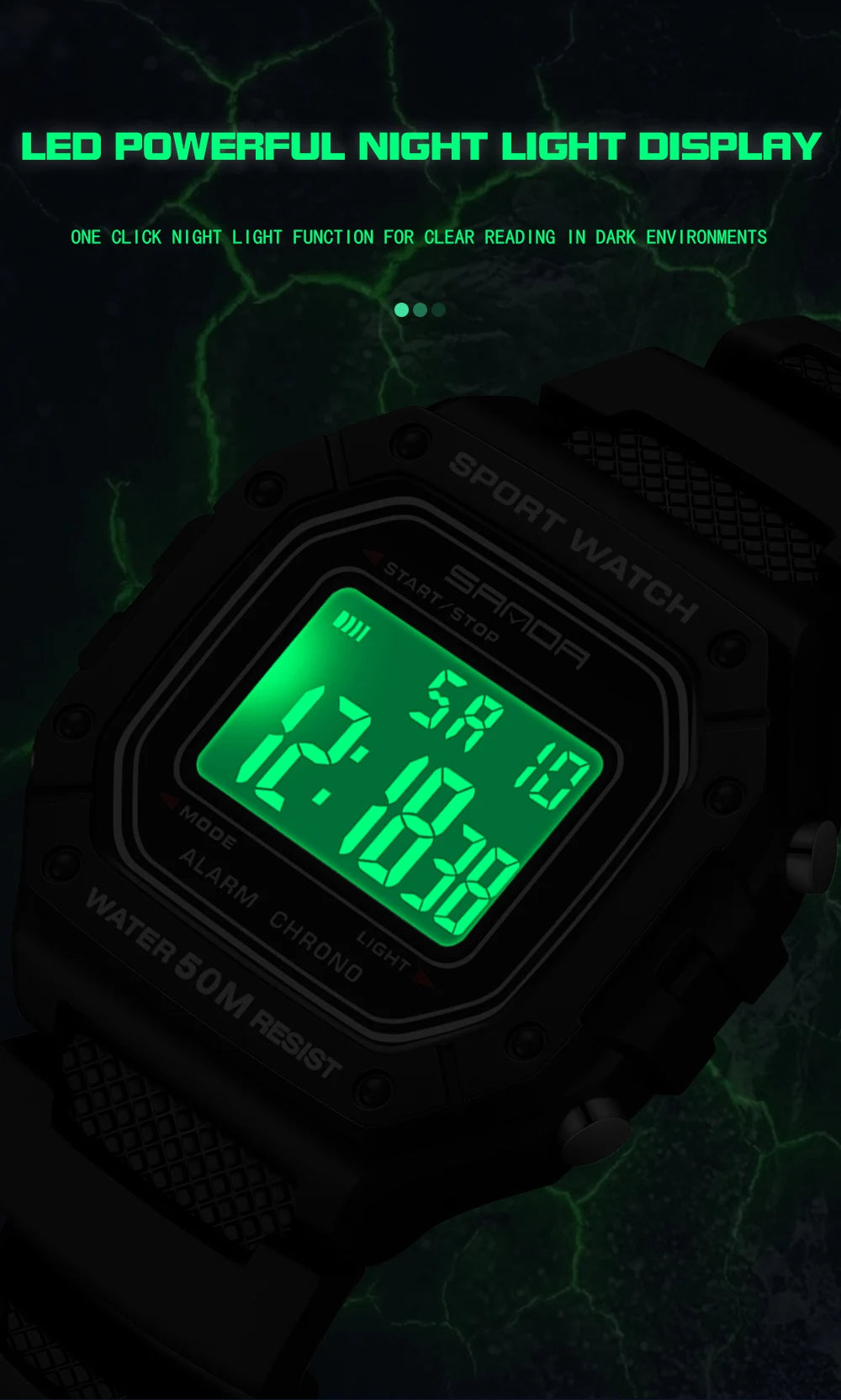 SANDA 2156 Fashion Mens Watch Military Water Resistant Sport Watches Army Big Dial Led Digital Wristwatches Stopwatches For Male