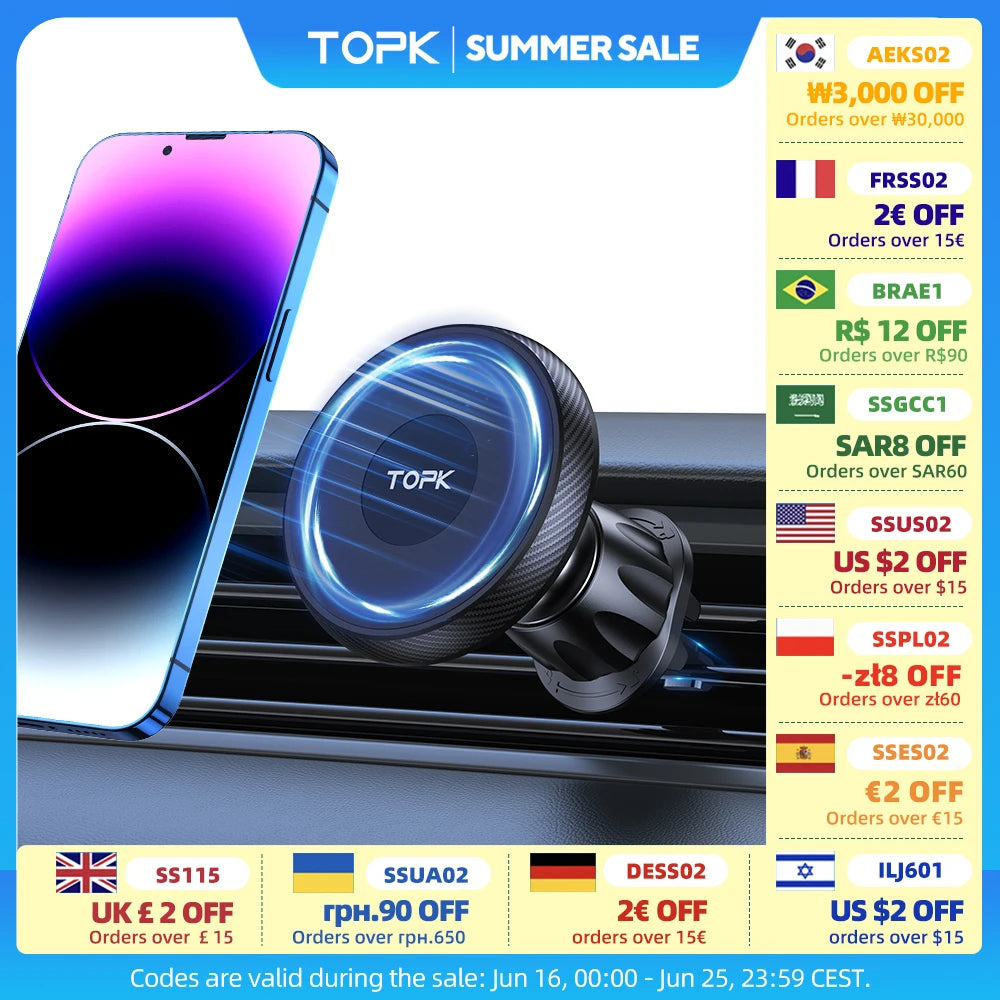 TOPK MagSafe Car Phone Holder,Magnetic Car Phone Mount,Air Vent Cell Phone Holder Car for iPhone 15 14 13 Pro Plus Mag Safe Case