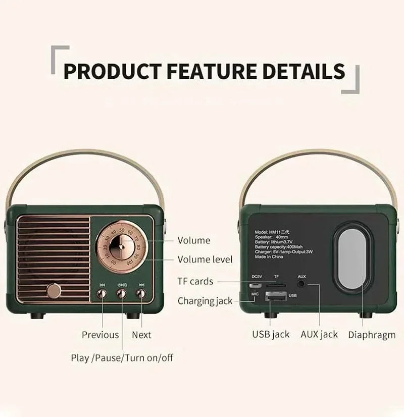 Retro Bluetooth Speaker Small Wireless Bluetooth Speaker Cute Old Fashion Style for Kitchen Desk Bedroom Office Party Outdoor