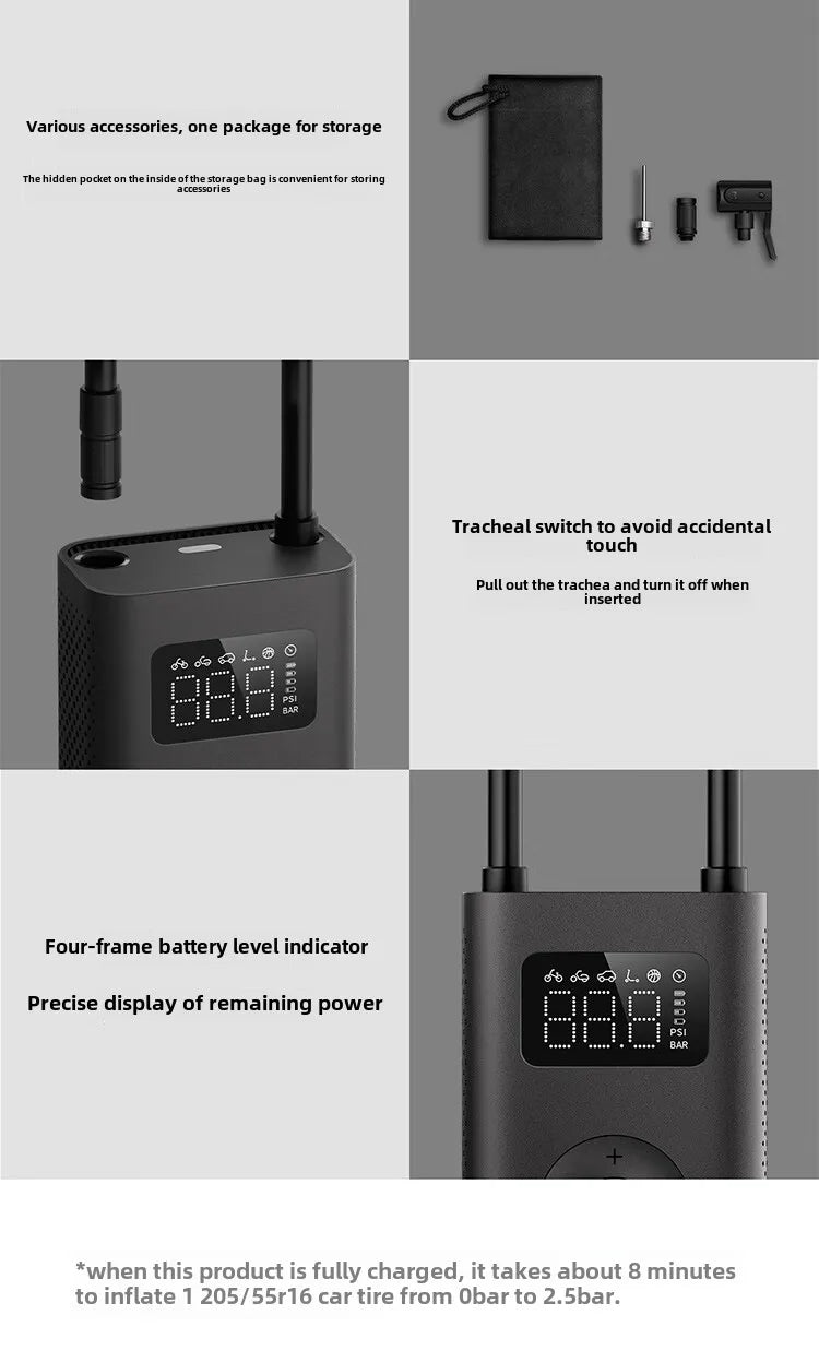 Xiaomi Mijia Air Pump 2 Car Inflator Car Bicycle Inflator Tire Pressure Detection Preset Pressure 150Psi 2000Mah Rechargeable
