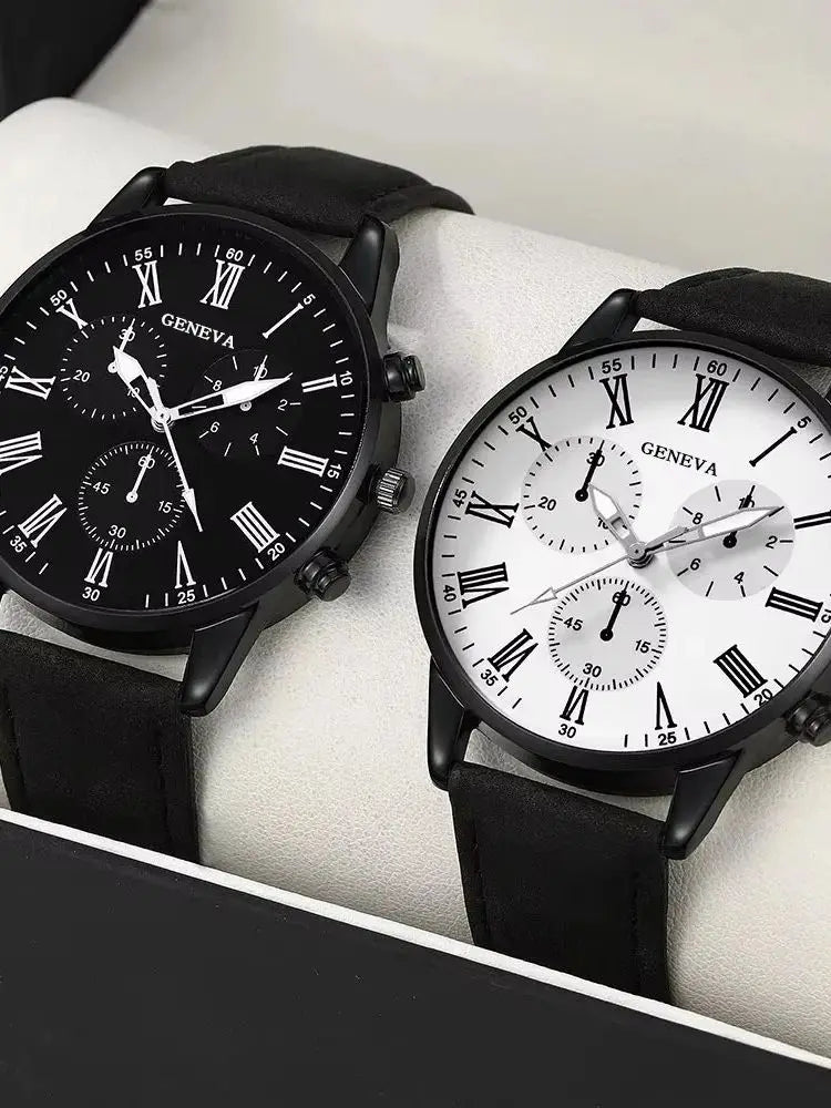 MSCXDK Brand 2PCS Set Couple Fashion Casual Leather Watches Ladies Simple Dial Quartz Wristwatches Dress Clock Montre Femme