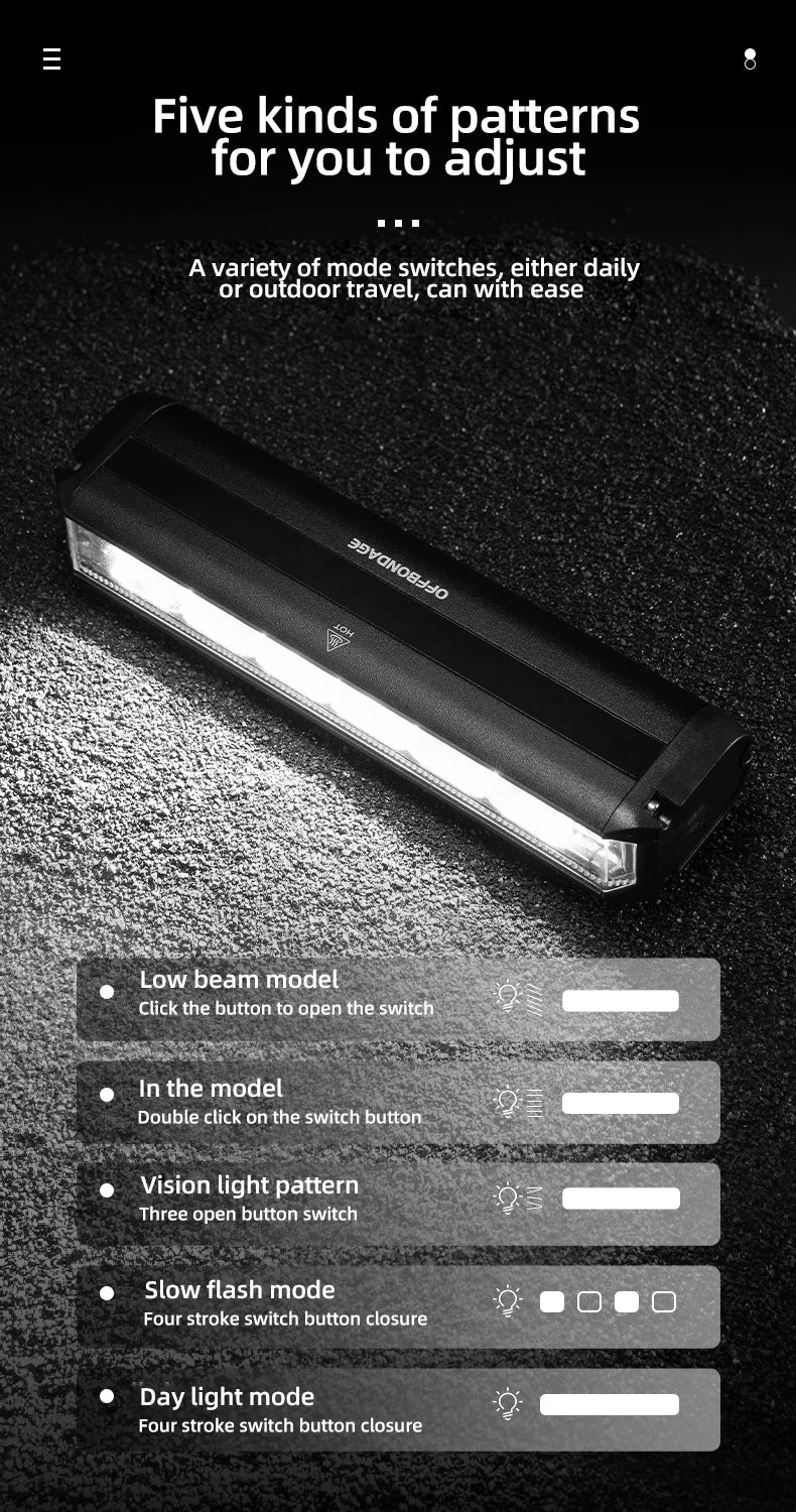 OFFBONDAGE Bicycle Light Front 2600Lumen Bike Light 8000mAh Waterproof Flashlight USB Charging MTB Road Cycling Lamp Accessories