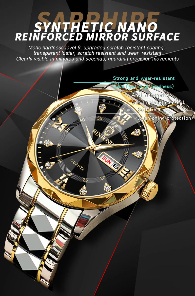 BINBOND Top Brand Luxury Fashion Watch Men Waterproof Week Date Clock Sport Watch Men Quartz Wristwatch Relogio Masculino B2521