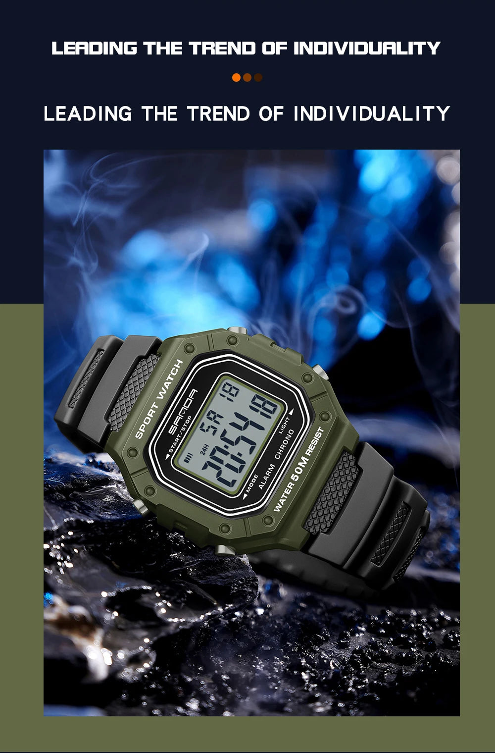 SANDA 2156 Fashion Mens Watch Military Water Resistant Sport Watches Army Big Dial Led Digital Wristwatches Stopwatches For Male