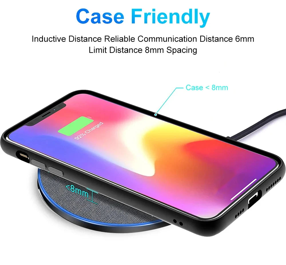 Ultra-Thin Fast Wireless Charger Pad for Samsung Galaxy S24 S23 S22 iPhone 15 14 13 Pro Max Wireless Induction Charging Station