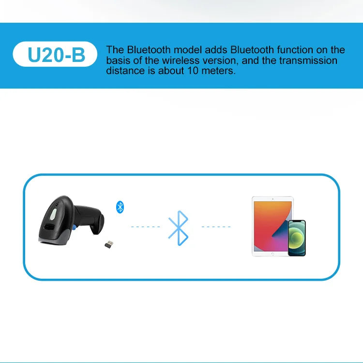 1D/2D Barcode Reader USB Wired/Wireless 2.4G WIFI Bluetooth Handheld Bar Code QR Code Scanner CMOS Image High-speed Decoding