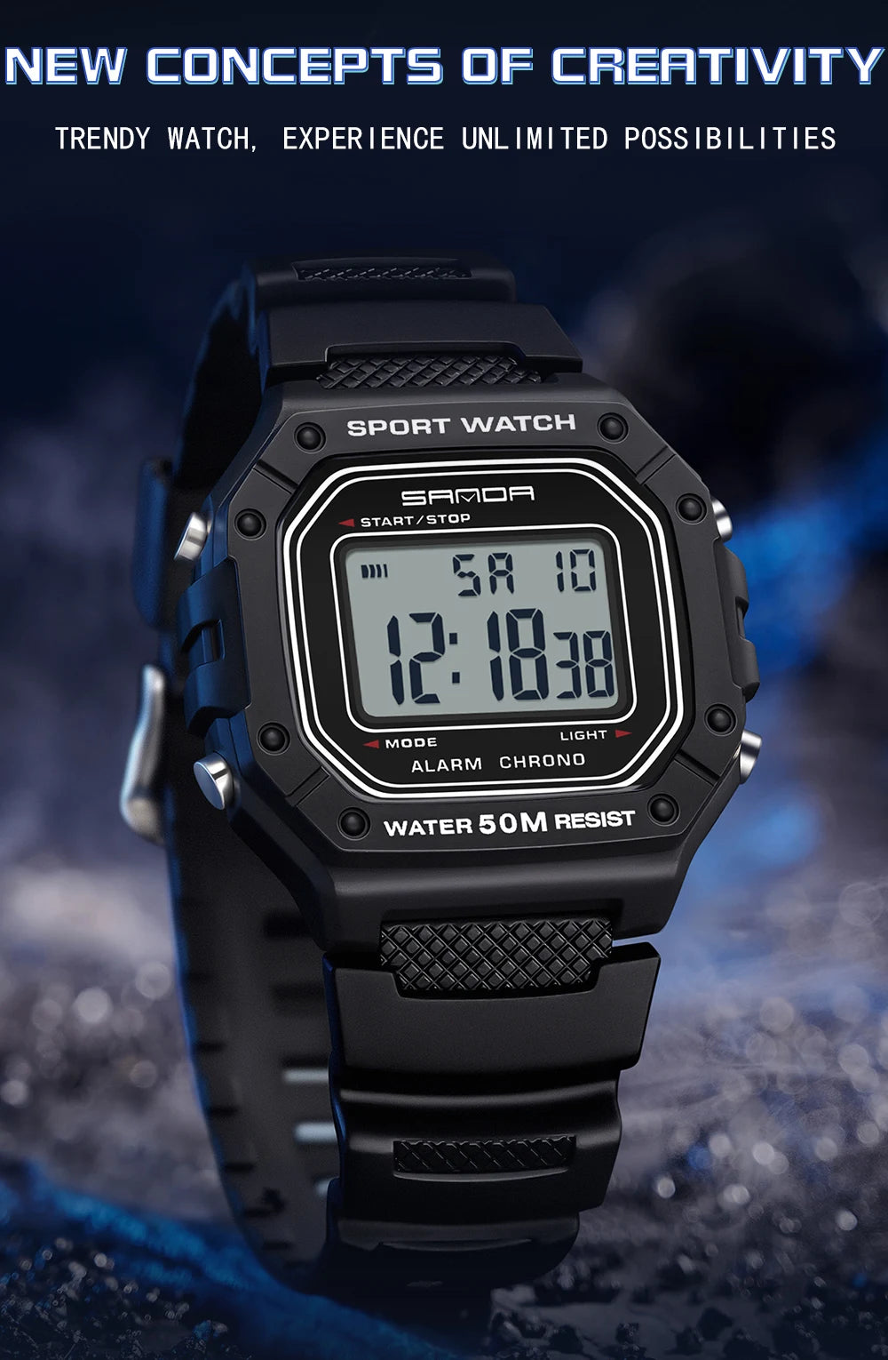 SANDA 2156 Fashion Mens Watch Military Water Resistant Sport Watches Army Big Dial Led Digital Wristwatches Stopwatches For Male