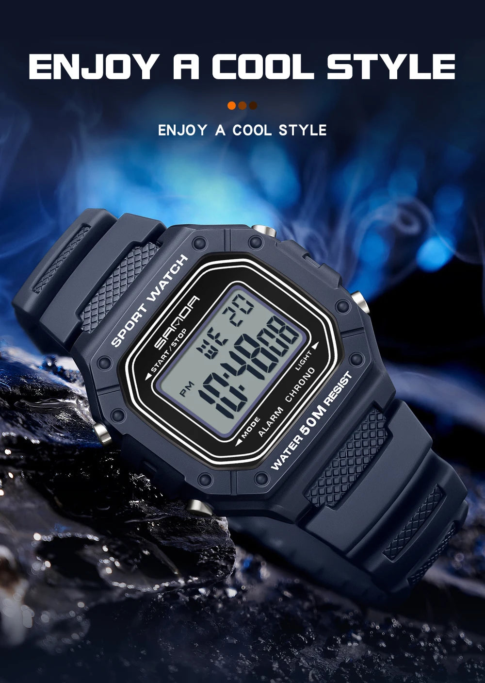 SANDA 2156 Fashion Mens Watch Military Water Resistant Sport Watches Army Big Dial Led Digital Wristwatches Stopwatches For Male