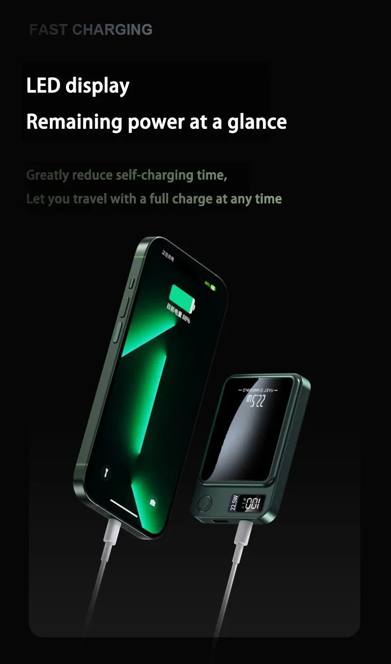 200000mAH Power Bank Magnetic Wireless 22.5W Ultra Capacity Super Fast Charging Magnetic Power Bank For Iphone16 Samsung Xiaomi