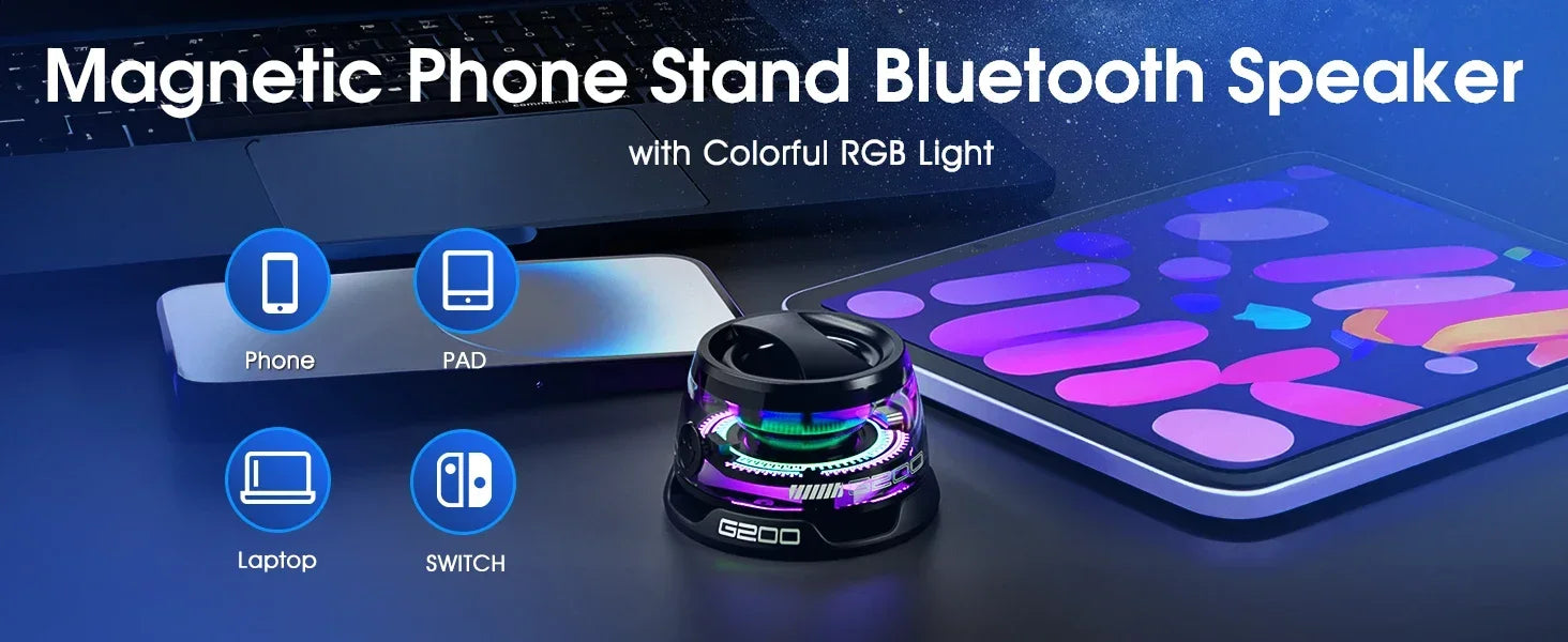 VIKEFON Bluetooth Speaker with Multi-RGB Color Light and Magnetic Phone Holder for Shower Room Bike Car Outdoor Gifts for Teens