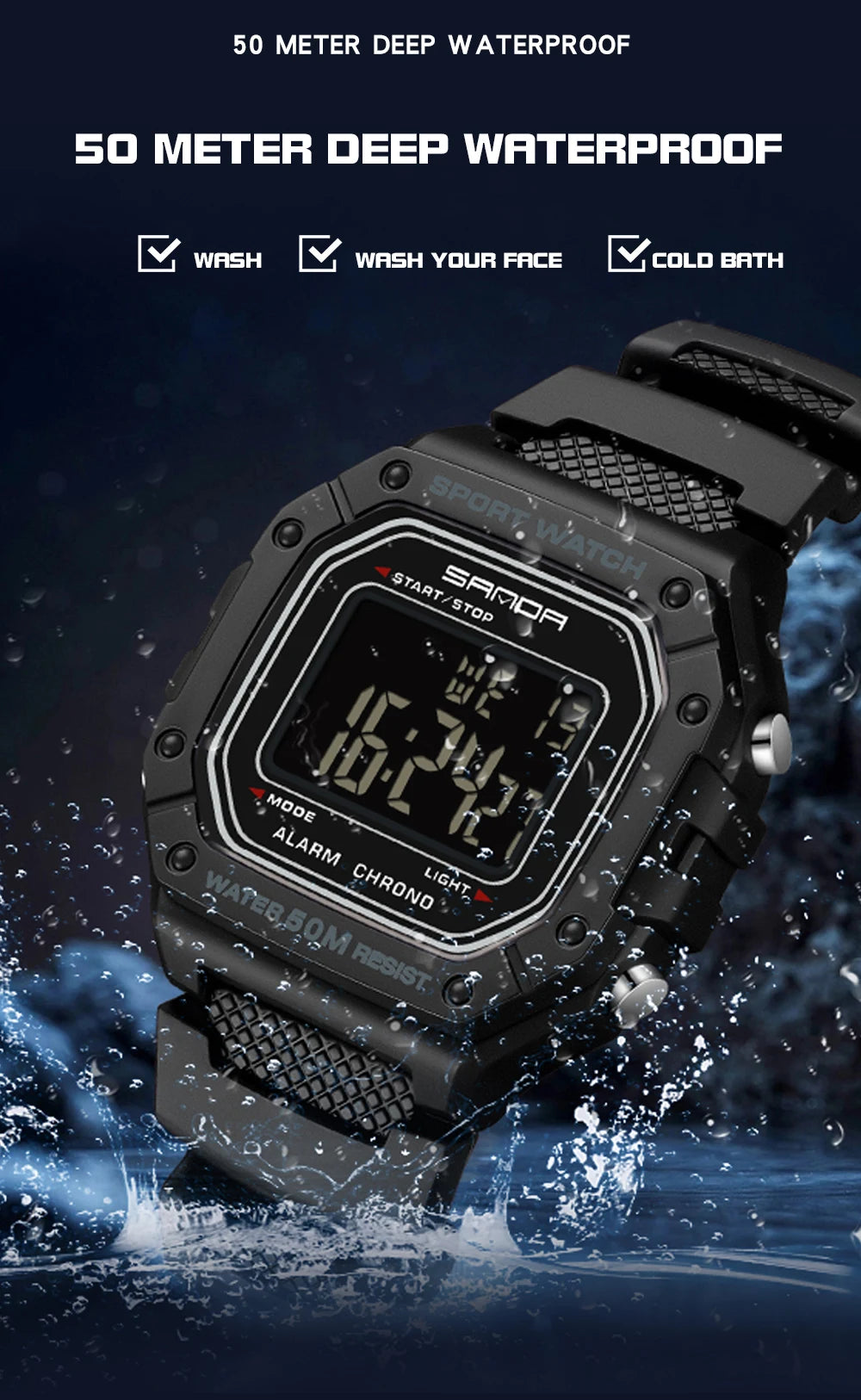 SANDA 2156 Fashion Mens Watch Military Water Resistant Sport Watches Army Big Dial Led Digital Wristwatches Stopwatches For Male